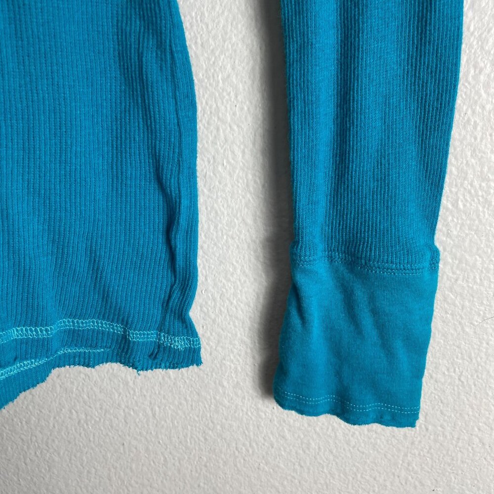 Y2K Hollister HCO Surf Company Womens Medium Turquoise Ribbed Hooded Top - Picture 8 of 10